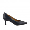 ﻿Zapato de salón a punta en piel azul tacon 6 - Tallas disponibles:  31, 45