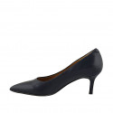 ﻿Zapato de salón a punta en piel azul tacon 6 - Tallas disponibles:  31, 45