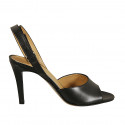 Woman's ankle strap sandal in black leather heel 9 - Available sizes:  31, 32, 42