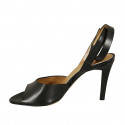 Sandale pour femmes avec courroie à la cheville en cuir noir talon 9 - Pointures disponibles:  32, 42