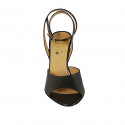 Sandalia para mujer con cinturon al tobillo en piel negra tacon 9 - Tallas disponibles:  31, 32, 42