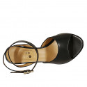Woman's ankle strap sandal in black leather heel 9 - Available sizes:  32, 42