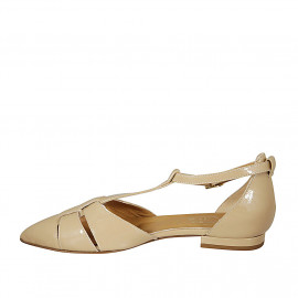 Scarpa aperta a punta da donna con cinturino in vernice beige tacco 2 - Misure disponibili: 42 2