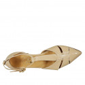 Woman's pointy open shoe with strap in beige patent leather heel 2 - Available sizes:  42