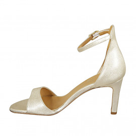 Woman's open shoe with strap in platinum laminated leather heel 8 - Available sizes:  42, 43, 44 2