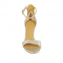 Zapato abierto con cinturon para mujer en piel laminada platino tacon 8 - Tallas disponibles:  42, 43, 44, 46