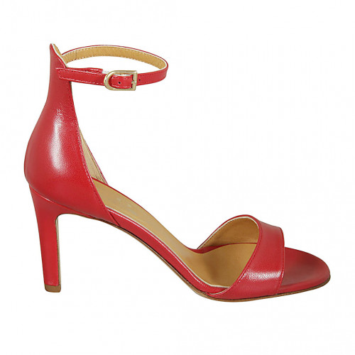 Zapato abierto con cinturon para mujer en piel roja tacon 8 - Tallas disponibles:  42, 43