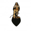 Zapato abierto para mujer con cordon al tobillo en gamuza negra tacon 8 - Tallas disponibles:  33, 34, 44, 46