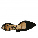 Zapato abierto para mujer con cordon al tobillo en gamuza negra tacon 8 - Tallas disponibles:  33, 34, 44, 46