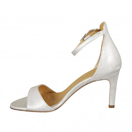 Woman's open shoe with strap in silver laminated leather heel 8 - Available sizes:  45 2