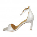 Woman's open shoe with strap in silver laminated leather heel 8 - Available sizes:  45