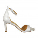 Chaussure ouverte pour femmes avec courroie en cuir lamé argent talon 8 - Pointures disponibles:  45