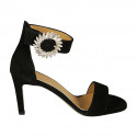 Chaussure ouverte pour femmes avec courroie et strass en daim noir talon 8 - Pointures disponibles:  31, 46, 47