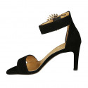 Woman's open strap shoe with rhinestones in black suede heel 8 - Available sizes:  31, 46, 47