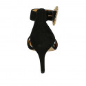 Chaussure ouverte pour femmes avec courroie et strass en daim noir talon 8 - Pointures disponibles:  31, 33, 46, 47