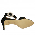 Chaussure ouverte pour femmes avec courroie et strass en daim noir talon 8 - Pointures disponibles:  31, 33, 46, 47