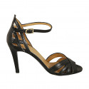 Woman's open shoe with strap in black leather heel 9 - Available sizes:  32