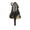Woman's open shoe with strap in black leather heel 9 - Available sizes:  32