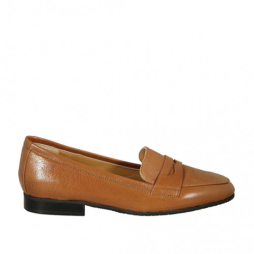Mocassin pour femmes en cuir cognac talon 3 - Pointures disponibles:  44