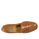 Woman's loafer in tan brown leather heel 3 - Available sizes:  44, 45