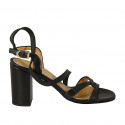 Woman's sandal with strap in black leather heel 8 - Available sizes:  34, 42