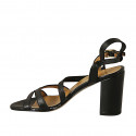 Woman's sandal with strap in black leather heel 8 - Available sizes:  34, 42