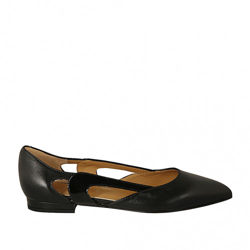 Zapato abierto a punta para mujer en piel y charol negro tacon 1