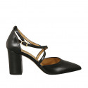 Zapato abierto puntiagudo para mujer con cinturon cruzado en piel negra tacon 8 - Tallas disponibles:  42