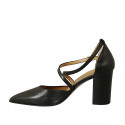 Woman's pointy open shoe with crossed strap in black leather heel 8 - Available sizes:  42