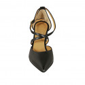 Woman's pointy open shoe with crossed strap in black leather heel 8 - Available sizes:  42