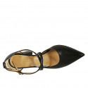 Zapato abierto puntiagudo para mujer con cinturon cruzado en piel negra tacon 8 - Tallas disponibles:  42