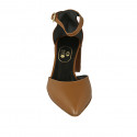 Woman's pointy open shoe with strap in cognac brown leather heel 6 - Available sizes:  45