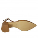 Woman's pointy open shoe with strap in tan brown leather heel 6 - Available sizes:  45