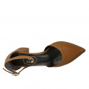 Scarpa aperta a punta con cinturino in pelle marrone cuoio tacco 6 - Misure disponibili: 45