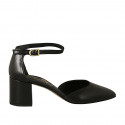 Woman's pointy open shoe with strap in black leather heel 5 - Available sizes:  44