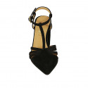 Zapato destalonado para mujer con cinturon al tobillo en gamuza negra tacon 8 - Tallas disponibles:  32, 42