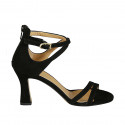 Chaussure ouverte pour femmes avec courroie et fermeture éclair en daim noir talon 8 - Pointures disponibles:  32, 43
