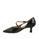 Zapato abierto puntiagudo con cinturon para mujer en charol negro tacon 5 - Tallas disponibles:  42