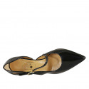 Zapato abierto puntiagudo con cinturon para mujer en charol negro tacon 5 - Tallas disponibles:  42