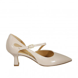 Woman's pointy open shoe with strap in nude patent leather heel 5 - Available sizes: 43