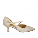 Woman's pointy open shoe with strap in nude patent leather heel 5 - Available sizes:  43, 44