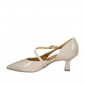 Woman's pointy open shoe with strap in nude patent leather heel 5 - Available sizes:  43, 44