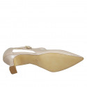 Woman's pointy open shoe with strap in nude patent leather heel 5 - Available sizes:  43, 44