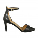 Chaussure ouverte pour femmes avec courroie à la cheville en cuir noir talon 8 - Pointures disponibles:  43
