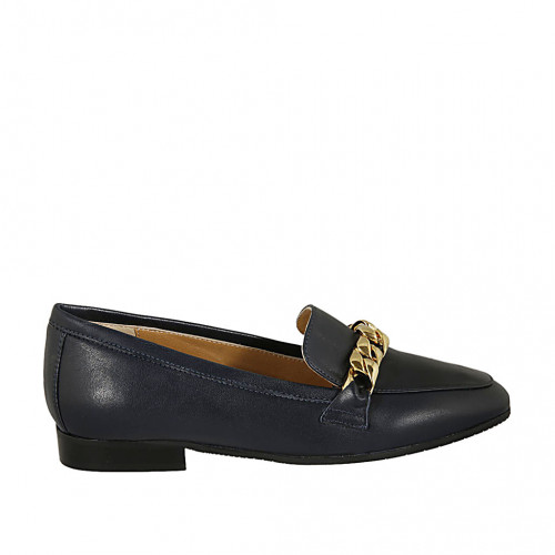 Woman's loafer in blue leather with chain heel 2 - Available sizes:  43