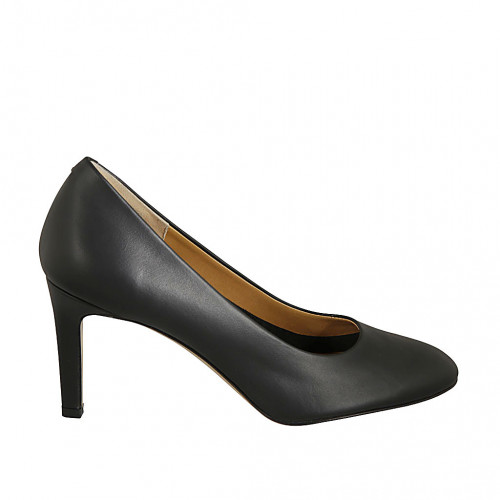 Zapato de salon en piel negra para mujer tacon 8 - Tallas disponibles:  31, 32, 34