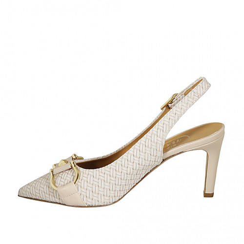 slingback pump in white braided leather 
