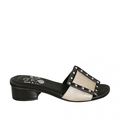 Woman's mules in black and copper laminated leather with studs heel 3 - Available sizes:  32, 42, 43