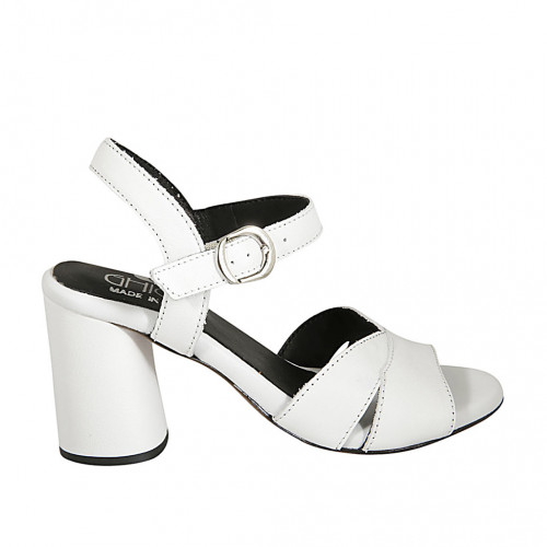 Woman's strap sandal in white leather heel 7 - Available sizes:  45