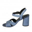 Woman's strap sandal in light blue leather heel 7 - Available sizes:  43